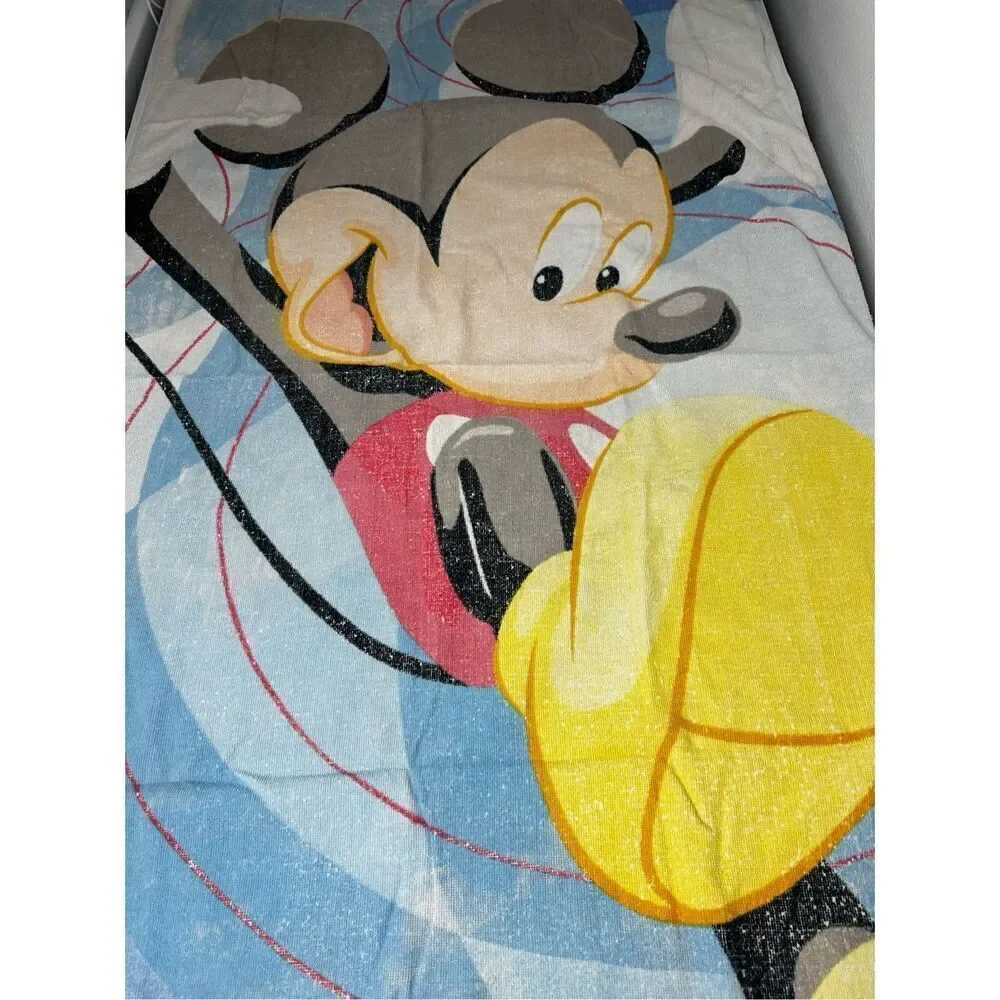 Vintage Rare Disney Mickey Mouse Beach Towel 100% Cotton Blue 29” X 54”
